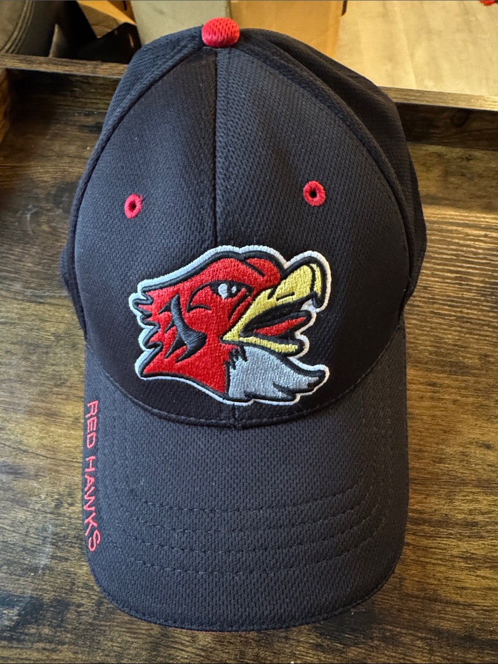 Black Baseball Cap with Red Hawk Logo